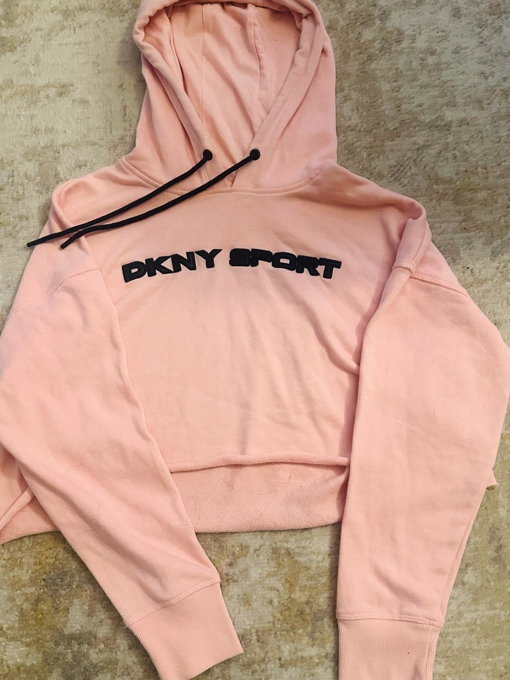 DKNY Pink Cropped Hoodie with Black DKNY SPORT Logo